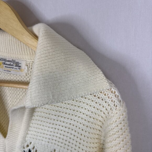 Vintage Hand Knit Floral Nordic Sweater Women’s L Fits S/M Cream Crochet - Picture 3 of 7
